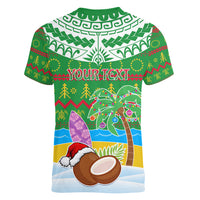 Personalised Cook Islands Christmas Women V Neck T Shirt Coconut Santa Beach Style LT05 - Polynesian Pride