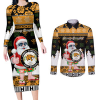Custom Hawaii James Campbell High School Christmas Couples Matching Long Sleeve Bodycon Dress and Long Sleeve Button Shirt Tropical Santa Claus LT05 Black - Polynesian Pride