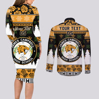 Custom Hawaii James Campbell High School Christmas Couples Matching Long Sleeve Bodycon Dress and Long Sleeve Button Shirt Tropical Santa Claus LT05 - Polynesian Pride