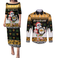 Custom Hawaii James Campbell High School Christmas Couples Matching Puletasi Dress and Long Sleeve Button Shirt Tropical Santa Claus LT05 Black - Polynesian Pride