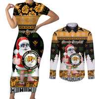 Custom Hawaii James Campbell High School Christmas Couples Matching Short Sleeve Bodycon Dress and Long Sleeve Button Shirt Tropical Santa Claus LT05 Black - Polynesian Pride