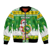 Custom Hawaii Kaimuki High School Christmas Bomber Jacket Tropical Santa Claus LT05 Unisex Green - Polynesian Pride