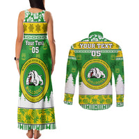 Custom Hawaii Kaimuki High School Christmas Couples Matching Tank Maxi Dress and Long Sleeve Button Shirt Tropical Santa Claus LT05 - Polynesian Pride