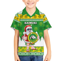 Custom Hawaii Kaimuki High School Christmas Family Matching Puletasi Dress and Hawaiian Shirt Tropical Santa Claus LT05 Son's Shirt Green - Polynesian Pride