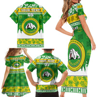 Custom Hawaii Kaimuki High School Christmas Family Matching Short Sleeve Bodycon Dress and Hawaiian Shirt Tropical Santa Claus LT05 - Polynesian Pride