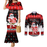 Custom Hawaii Kalani High School Christmas Couples Matching Mermaid Dress and Long Sleeve Button Shirt Tropical Santa Claus LT05 Red - Polynesian Pride