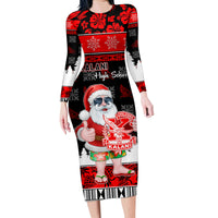 Custom Hawaii Kalani High School Christmas Family Matching Long Sleeve Bodycon Dress and Hawaiian Shirt Tropical Santa Claus LT05 Mom's Dress Red - Polynesian Pride