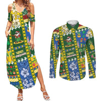 Solomon Islands Christmas Couples Matching Summer Maxi Dress and Long Sleeve Button Shirt Festive Beach Vibes LT05 Green - Polynesian Pride