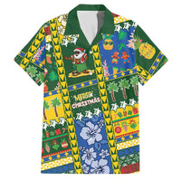 Solomon Islands Christmas Family Matching Puletasi and Hawaiian Shirt Festive Beach Vibes LT05 Dad's Shirt - Short Sleeve Green - Polynesian Pride