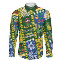 Solomon Islands Christmas Family Matching Puletasi and Hawaiian Shirt Festive Beach Vibes LT05 Dad's Shirt - Long Sleeve Green - Polynesian Pride
