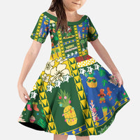 Solomon Islands Christmas Family Matching Short Sleeve Bodycon Dress and Hawaiian Shirt Festive Beach Vibes LT05 Daughter's Dress Green - Polynesian Pride