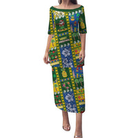 Solomon Islands Christmas Puletasi Festive Beach Vibes LT05 Long Dress Green - Polynesian Pride