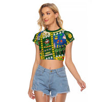 Solomon Islands Christmas Raglan Cropped T Shirt Festive Beach Vibes LT05 Female Green - Polynesian Pride
