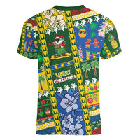 Solomon Islands Christmas Women V-Neck T-Shirt Festive Beach Vibes - Polynesian Pride