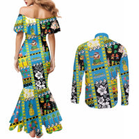 Tuvalu Christmas Couples Matching Mermaid Dress and Long Sleeve Button Shirt Festive Beach Vibes - Polynesian Pride