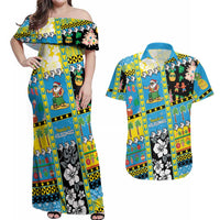 Tuvalu Christmas Couples Matching Off Shoulder Maxi Dress and Hawaiian Shirt Festive Beach Vibes LT05 Blue - Polynesian Pride