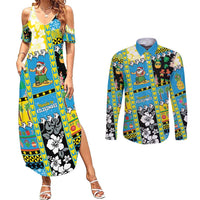 Tuvalu Christmas Couples Matching Summer Maxi Dress and Long Sleeve Button Shirt Festive Beach Vibes - Polynesian Pride