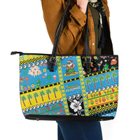 Tuvalu Christmas Leather Tote Bag Festive Beach Vibes - Polynesian Pride