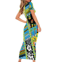 Tuvalu Christmas Short Sleeve Bodycon Dress Festive Beach Vibes LT05 - Polynesian Pride