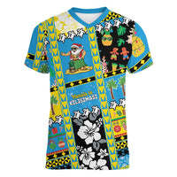 Tuvalu Christmas Women V-Neck T-Shirt Festive Beach Vibes LT05 Female Blue - Polynesian Pride
