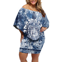 Samoa 685 Off Shoulder Short Dress Polynesian Pattern Tie Dye Style LT05 Women Blue - Polynesian Pride