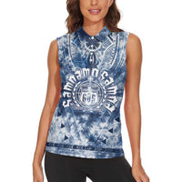 Samoa 685 Women Sleeveless Polo Shirt Polynesian Pattern Tie Dye Style