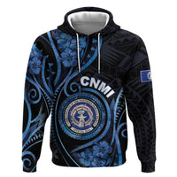 Personalized Northern Mariana Islands Zip Hoodie Ocean Floral Pattern LT05 Pullover Hoodie Black - Polynesian Pride