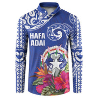 Hafa Adai Northern Mariana Islands Button Sweatshirt Polynesian Tribal Pattern LT05 Blue - Polynesian Pride