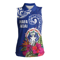Hafa Adai Northern Mariana Islands Women Sleeveless Polo Shirt Polynesian Tribal Pattern LT05 Female Blue - Polynesian Pride