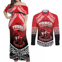 Custom Rugby Tonga MMT Couples Matching Off Shoulder Maxi Dress and Long Sleeve Button Shirt Mana O Tonga - Polynesian Pride