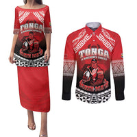Custom Rugby Tonga MMT Couples Matching Puletasi and Long Sleeve Button Shirt Mana O Tonga - Polynesian Pride