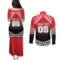 Custom Rugby Tonga MMT Couples Matching Puletasi and Long Sleeve Button Shirt Mana O Tonga - Polynesian Pride