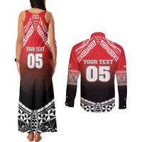Custom Rugby Tonga MMT Couples Matching Tank Maxi Dress and Long Sleeve Button Shirt Mana O Tonga - Polynesian Pride