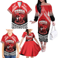Custom Rugby Tonga MMT Family Matching Off The Shoulder Long Sleeve Dress and Hawaiian Shirt Mana O Tonga - Polynesian Pride