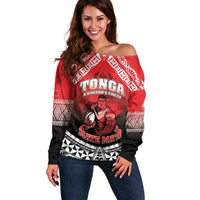 Custom Rugby Tonga MMT Off Shoulder Sweater Mana O Tonga - Polynesian Pride