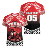 Custom Rugby Tonga MMT Women V-Neck T-Shirt Mana O Tonga - Polynesian Pride