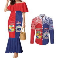 Custom Rugby Samoa And Tonga Couples Matching Mermaid Dress and Long Sleeve Button Shirt Toa Samoa With Mate Maa - Polynesian Pride