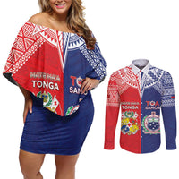 Custom Rugby Samoa And Tonga Couples Matching Off Shoulder Short Dress and Long Sleeve Button Shirt Toa Samoa With Mate Maa - Polynesian Pride