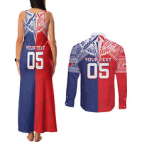 Custom Rugby Samoa And Tonga Couples Matching Tank Maxi Dress and Long Sleeve Button Shirt Toa Samoa With Mate Maa - Polynesian Pride