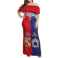 Custom Rugby Samoa And Tonga Family Matching Off Shoulder Maxi Dress and Hawaiian Shirt Toa Samoa With Mate Maa - Polynesian Pride
