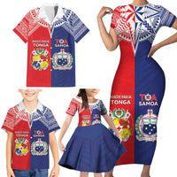 Custom Rugby Samoa And Tonga Family Matching Short Sleeve Bodycon Dress and Hawaiian Shirt Toa Samoa With Mate Maa - Polynesian Pride