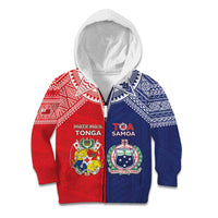 Custom Rugby Samoa And Tonga Kid Hoodie Toa Samoa With Mate Maa LT05 Zip Hoodie Multicolor - Polynesian Pride
