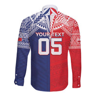 Custom Rugby Samoa And Tonga Long Sleeve Button Shirt Toa Samoa With Mate Maa - Polynesian Pride