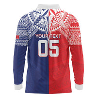 Custom Rugby Samoa And Tonga Long Sleeve Polo Shirt Toa Samoa With Mate Maa - Polynesian Pride