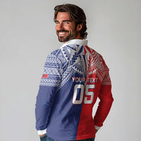 Custom Rugby Samoa And Tonga Long Sleeve Polo Shirt Toa Samoa With Mate Maa - Polynesian Pride