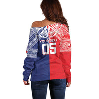 Custom Rugby Samoa And Tonga Off Shoulder Sweater Toa Samoa With Mate Maa - Polynesian Pride