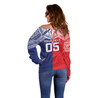 Custom Rugby Samoa And Tonga Off Shoulder Sweater Toa Samoa With Mate Maa - Polynesian Pride