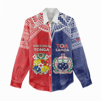 Custom Rugby Samoa And Tonga Women Casual Shirt Toa Samoa With Mate Maa - Polynesian Pride