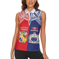 Custom Rugby Samoa And Tonga Women Sleeveless Polo Shirt Toa Samoa With Mate Maa - Polynesian Pride