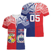 Custom Rugby Samoa And Tonga Women V-Neck T-Shirt Toa Samoa With Mate Maa - Polynesian Pride